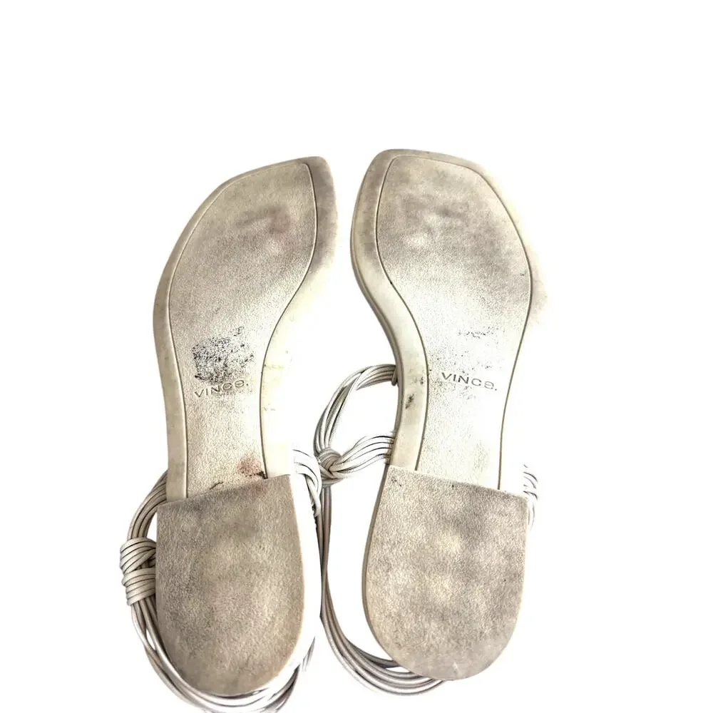 Vince Deja Knotted Leather T-Strap Thong Sandals 7m Moonlight (Cream)